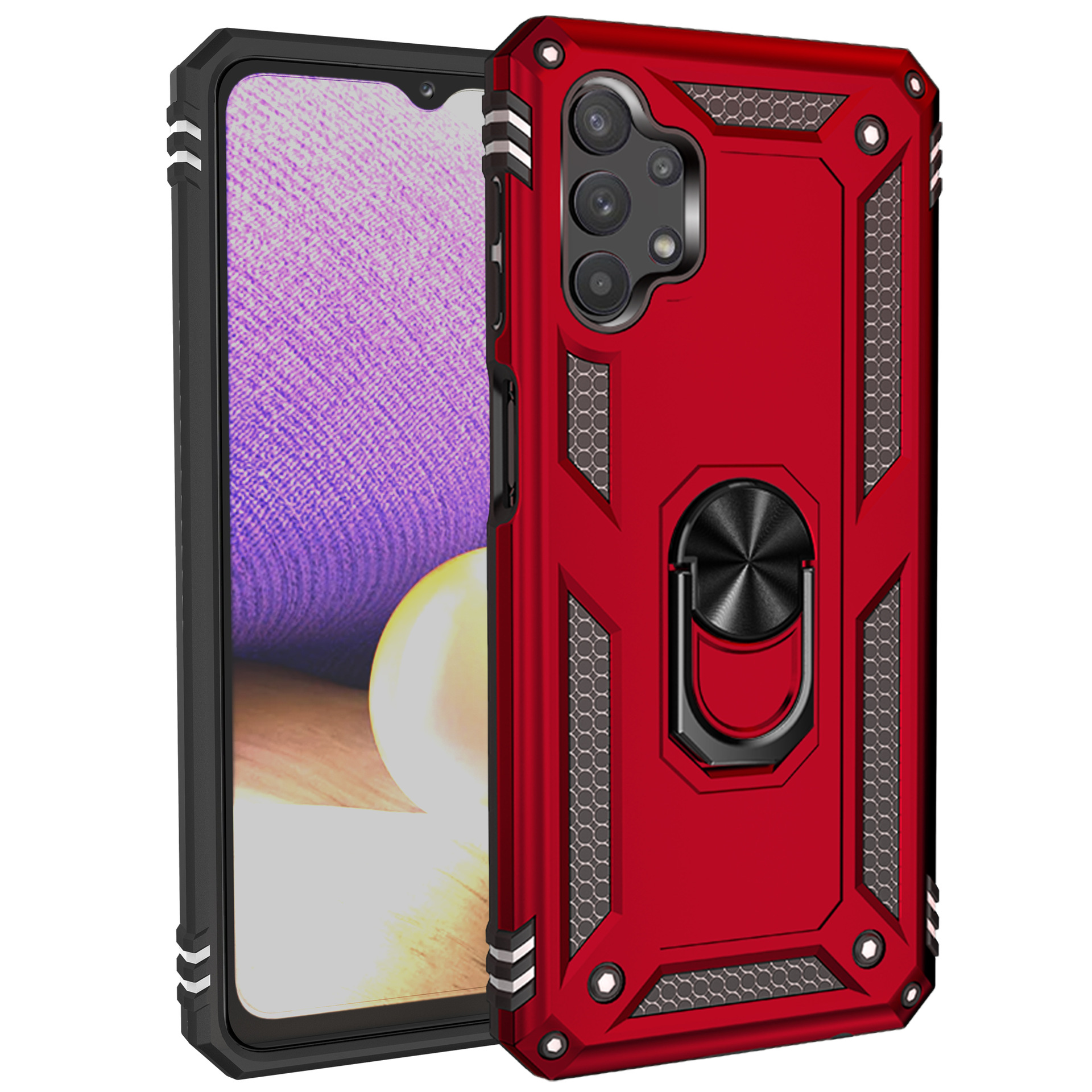 Tech Armor RING Stand Grip Case with Metal Plate for Samsung Galaxy A32 5G (Red)